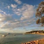 Port Stephens beach with boats in the water