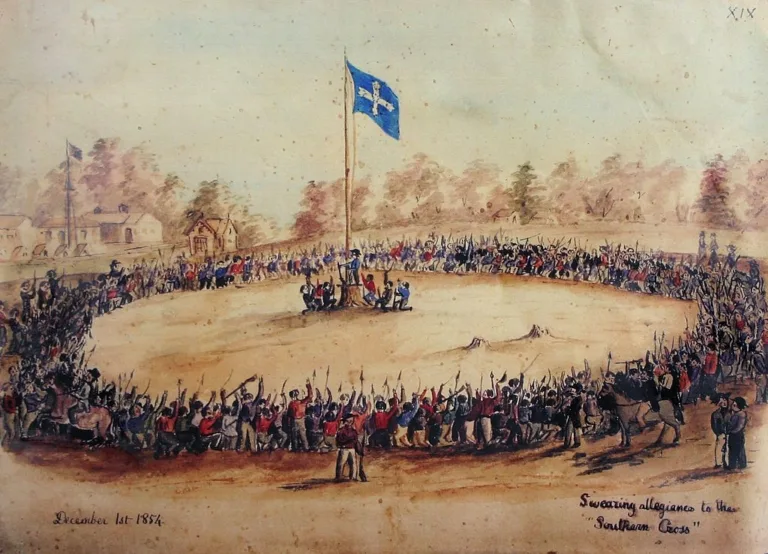 Painting of Southern Flag flying at Eureka Stockade