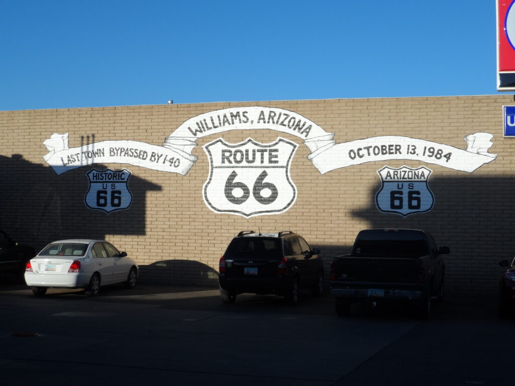 route 66 sign on building in Williams AZ