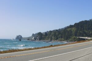 open road beside ocean