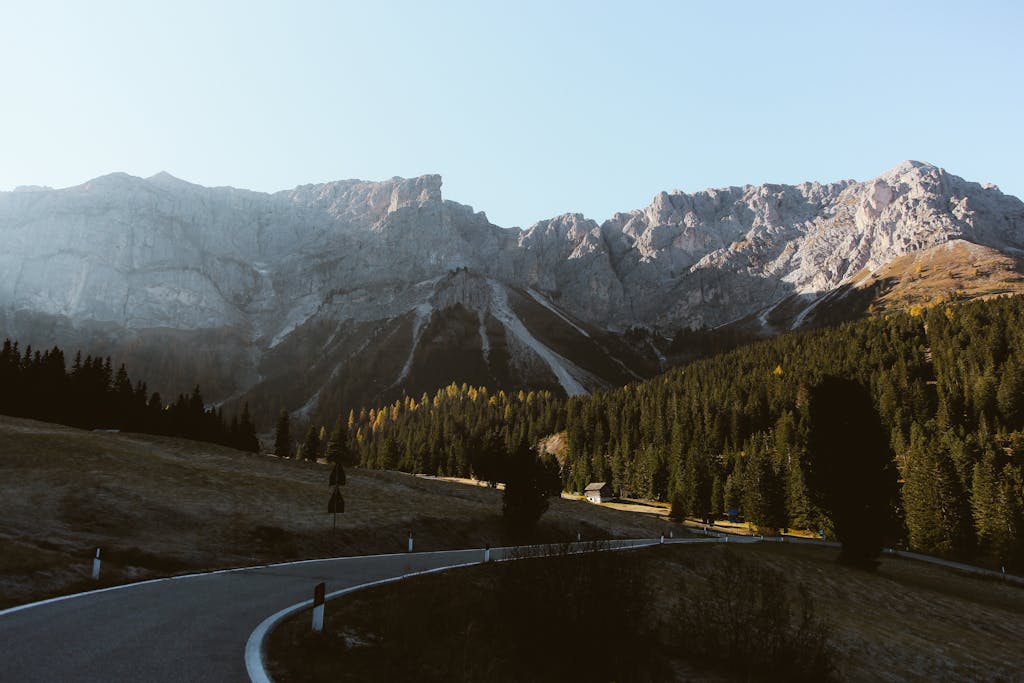 Drone Photography of an Open Road in the Dolomite Mountain