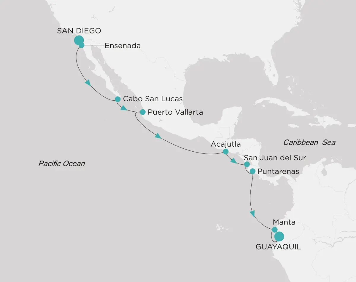 San Diego to Guayaquil Wellness Cruise route