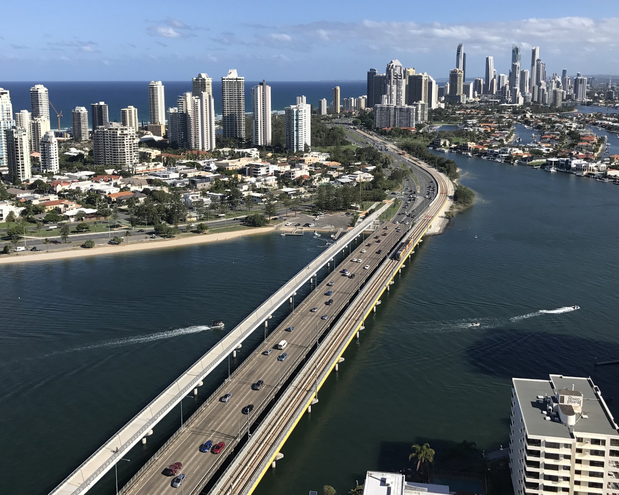 Surfers Paradise high-rise skyline along the beach at sunset, Gold Coast, Queensland