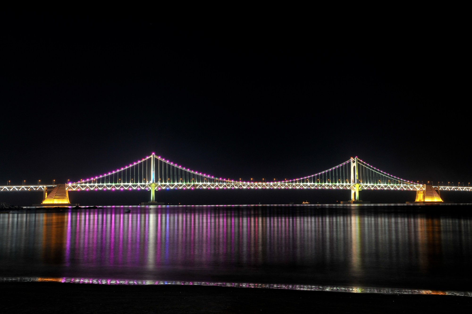 Busan Harbour Bridge and city skyline at golden hour, South Korea