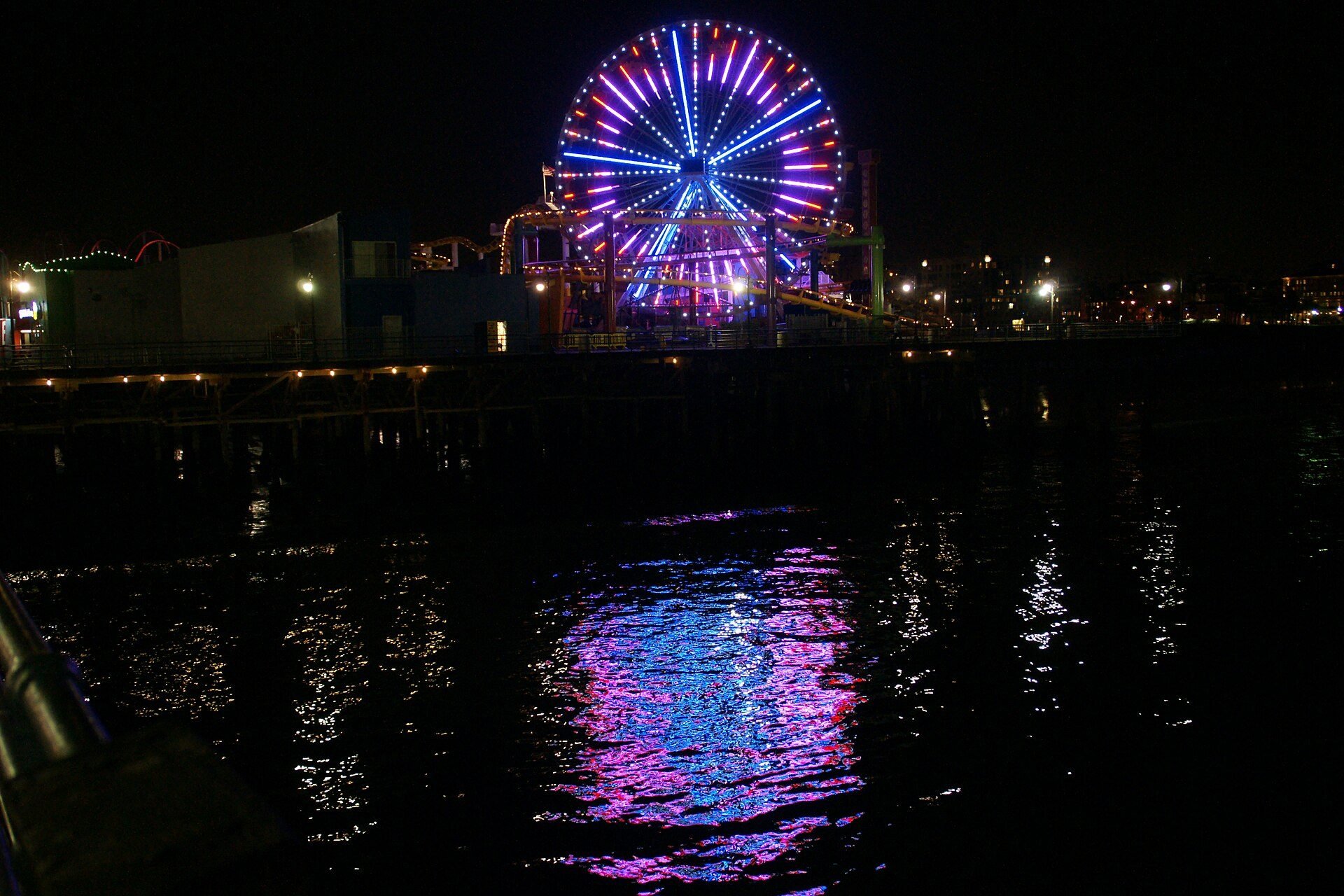 Santa Monica Pier and Ferris wheel at sunset, California