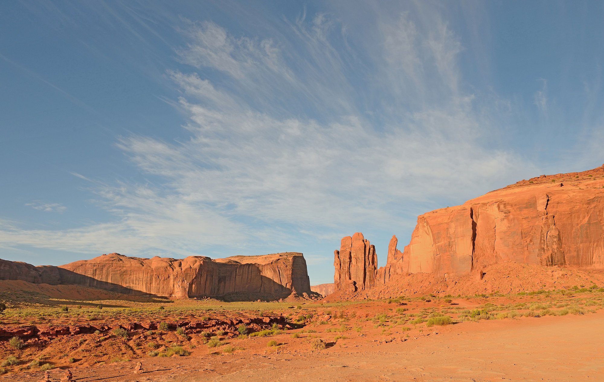 Red sandstone butte in Monument Valley on an American road trip