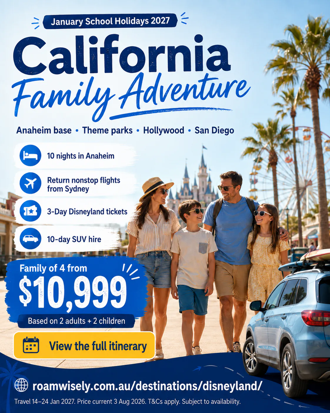 California Family Adventure January 2027 package for a family of four